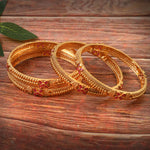 Load image into Gallery viewer, Set Of 4 Gold-Plated Ruby &amp; Kundan-Studded Bangles
