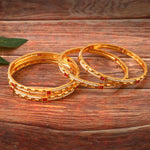 Load image into Gallery viewer, Set Of 4 Gold Plated Artificial Stone Studded &amp; Beaded Bangles
