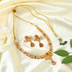 Load image into Gallery viewer, Gold Plated Ruby Red,Emrald and Pearl Studded Gold Beaded Handcrafted Jewellery Set
