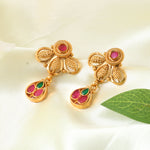 Load image into Gallery viewer, Gold Plated Ruby Red,Emrald and Pearl Studded Gold Beaded Handcrafted Jewellery Set
