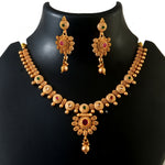 Load image into Gallery viewer, Gold Plated Ruby Red,Emrald and Pearl Studded Gold Beaded Handcrafted Jewellery Set

