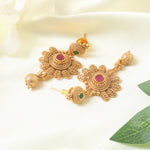 Load image into Gallery viewer, Gold Plated Ruby Red,Emrald and Pearl Studded Gold Beaded Handcrafted Jewellery Set
