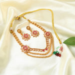 Load image into Gallery viewer, Gold Plated Ruby Red Studded Gold Beaded Handcrafted Jewellery Set
