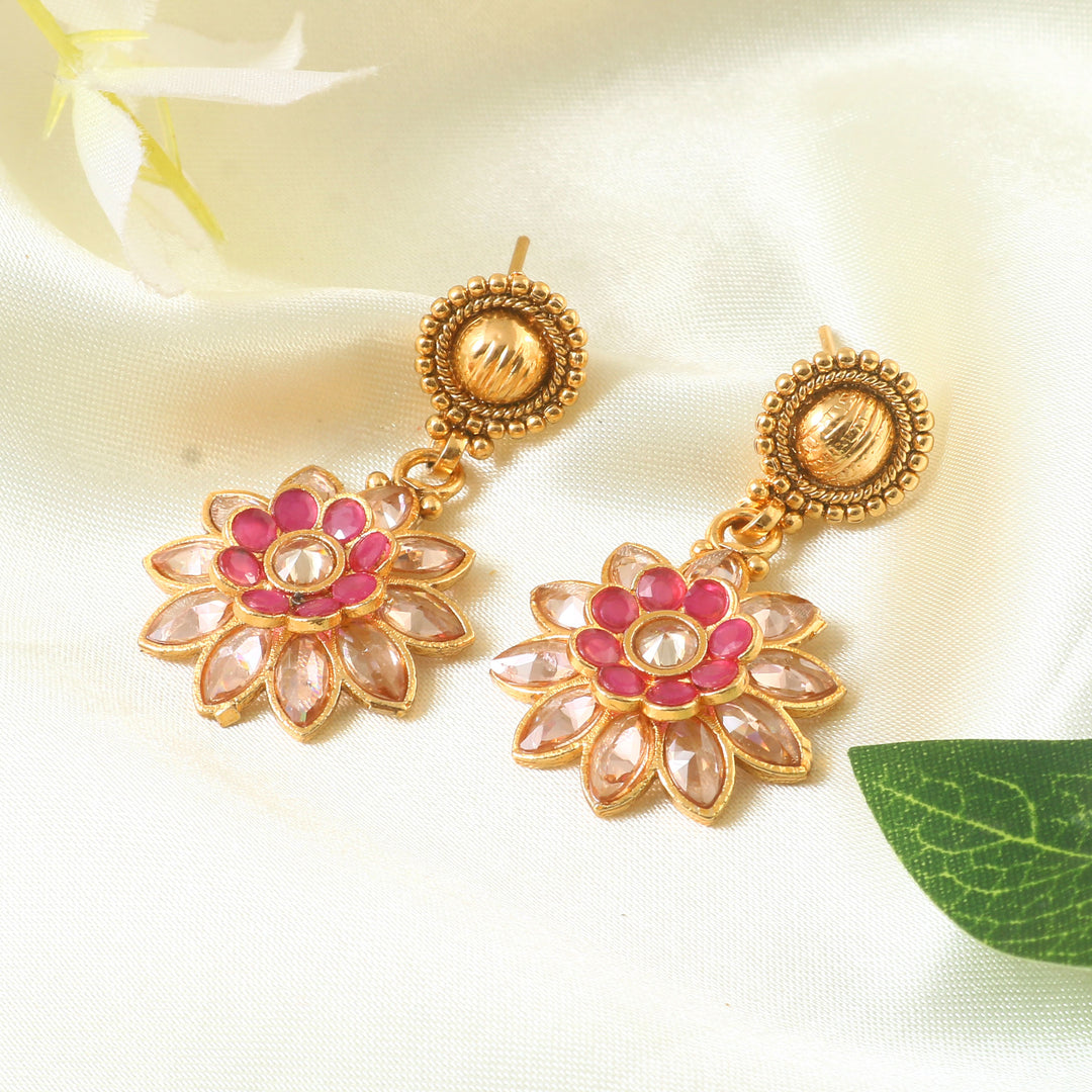 Gold Plated Ruby Red Studded Gold Beaded Handcrafted Jewellery Set