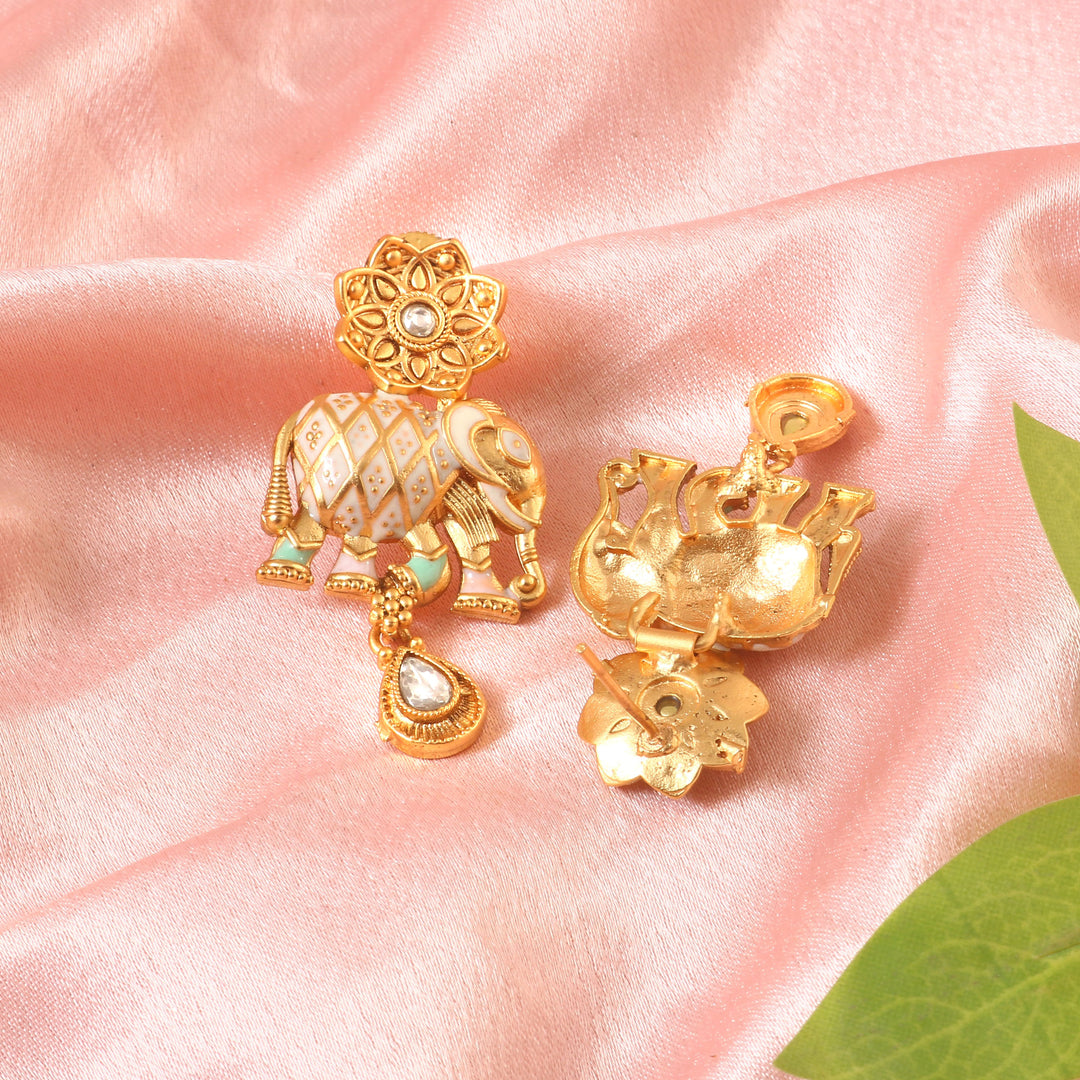 Elegant Antique Gold-Plated Kundan Studded Meenakari Choker Necklace with Elephant Motifs