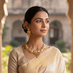 Load image into Gallery viewer, Gold-plated choker set with elephant motif, hand-painted Meenakari &amp; matching earrings
