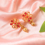 Load image into Gallery viewer, Vintage Floral Ruby Choker Set - Antique Gold Plated Jewellery for Festive Wear
