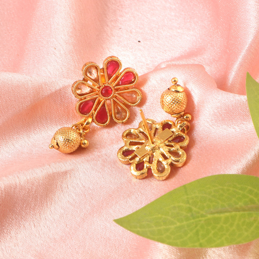 Vintage Floral Ruby Choker Set - Antique Gold Plated Jewellery for Festive Wear