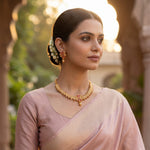 Load image into Gallery viewer, Vintage Floral Ruby Choker Set - Antique Gold Plated Jewellery for Festive Wear
