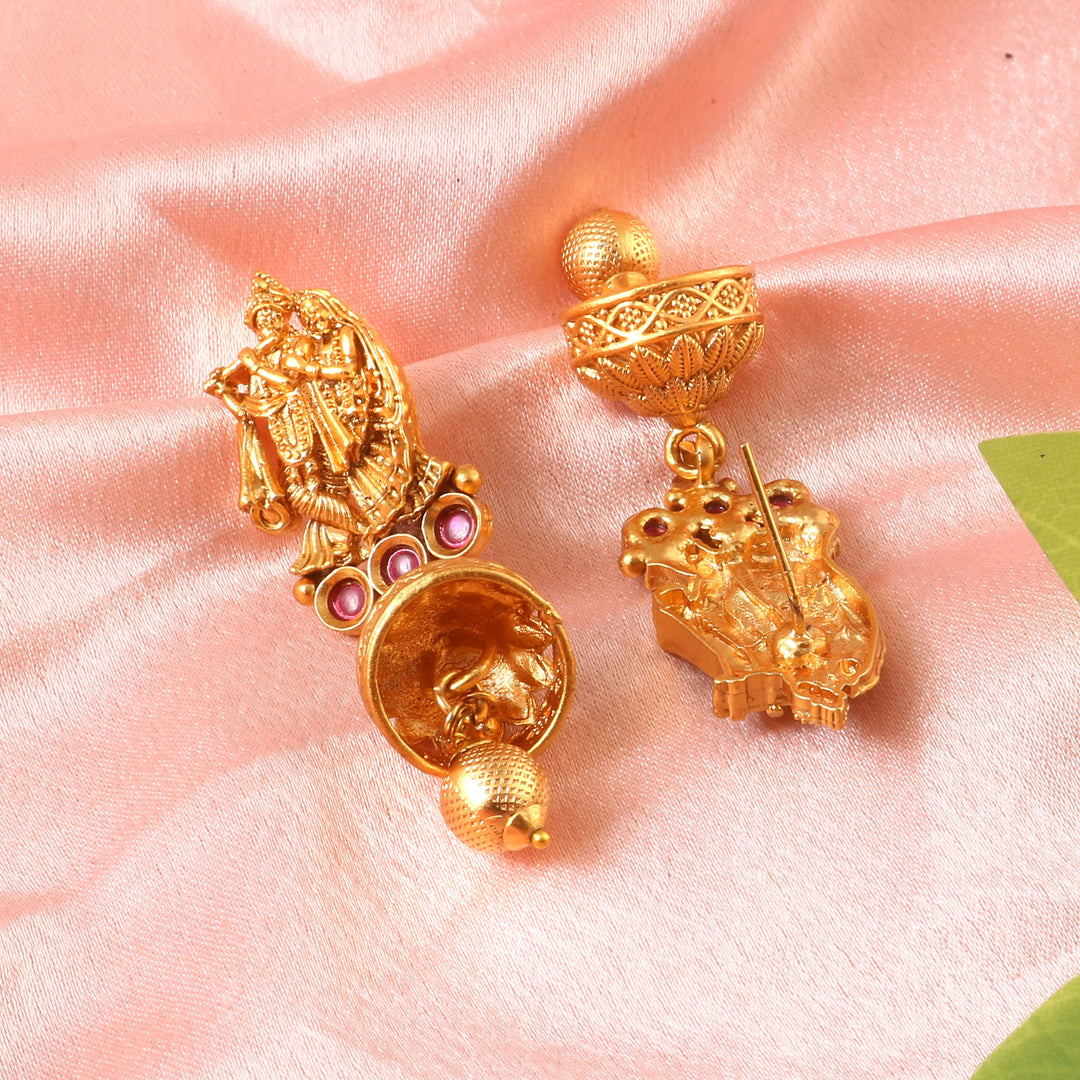 Royal Matte Gold Plated Antique Choker Temple Jewellery Set with Ruby Stones