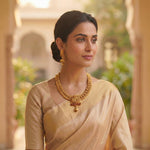 Load image into Gallery viewer, Royal Matte Gold Plated Antique Choker Temple Jewellery Set with Ruby Stones
