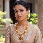 Load image into Gallery viewer, South Indian gold-plated choker set with emerald, ruby accents &amp; antique finish
