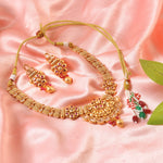 Load image into Gallery viewer, Premium Gold-Plated Ethnic Choker Set with Intricate Floral Motif and Stone Droplets
