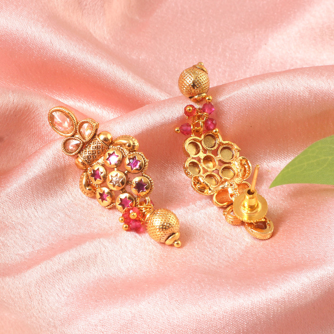Premium Gold-Plated Ethnic Choker Set with Intricate Floral Motif and Stone Droplets