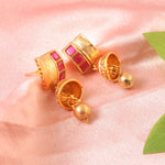 Load image into Gallery viewer, Traditional Matte Gold-Plated Choker Necklace Set with Multi-Color Ruby &amp; Emerald Stones
