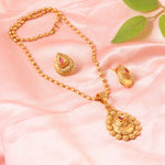 Load image into Gallery viewer, Traditional Gold-Plated Long Pendant Necklace Set with Ruby &amp; Emerald Accents
