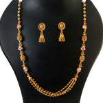 Load image into Gallery viewer, Exquisite Antique Gold-Plated Long Mala Necklace Set with Pink Accents and Jhumks
