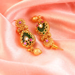 Load image into Gallery viewer, Gold-Tilted Heritage Ethnic Choker Necklace Set with Emrald Dark Green and Ruby Red Sones
