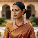 Load image into Gallery viewer, Traditional Gold-Toned Bead &amp; Stone Choker Necklace Set with Jhumkas
