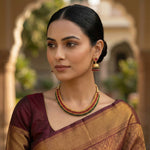 Load image into Gallery viewer, Traditional Gold-Toned Bead &amp; Stone Choker Necklace Set with Jhumkas

