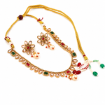 Load image into Gallery viewer, Gold-Toned Multicolour Stone Choker Necklace Set with Earrings
