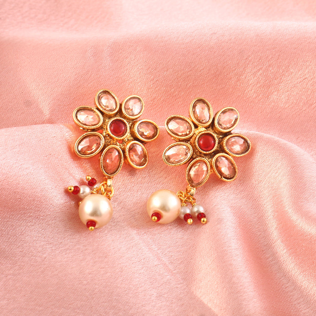 Gold-Toned Multicolour Stone Choker Necklace Set with Earrings