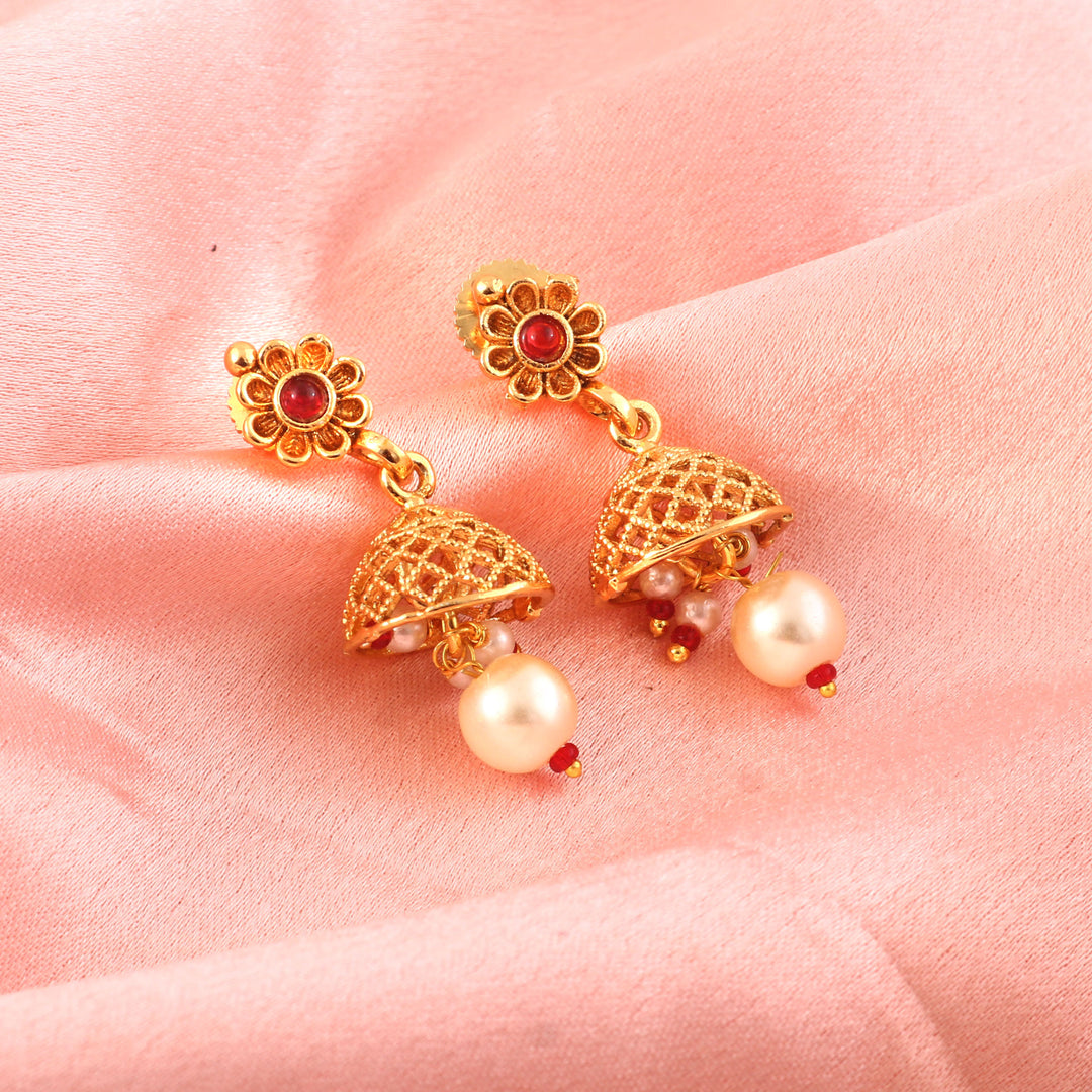Gold-Toned Multicolour Stone Choker Necklace Set with Earrings