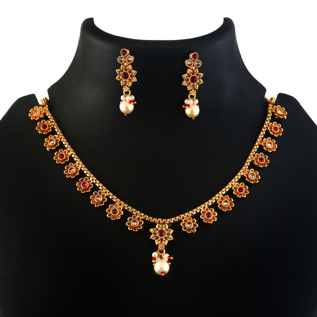 Gold-Toned Multicolour Stone Choker Necklace Set with Earrings