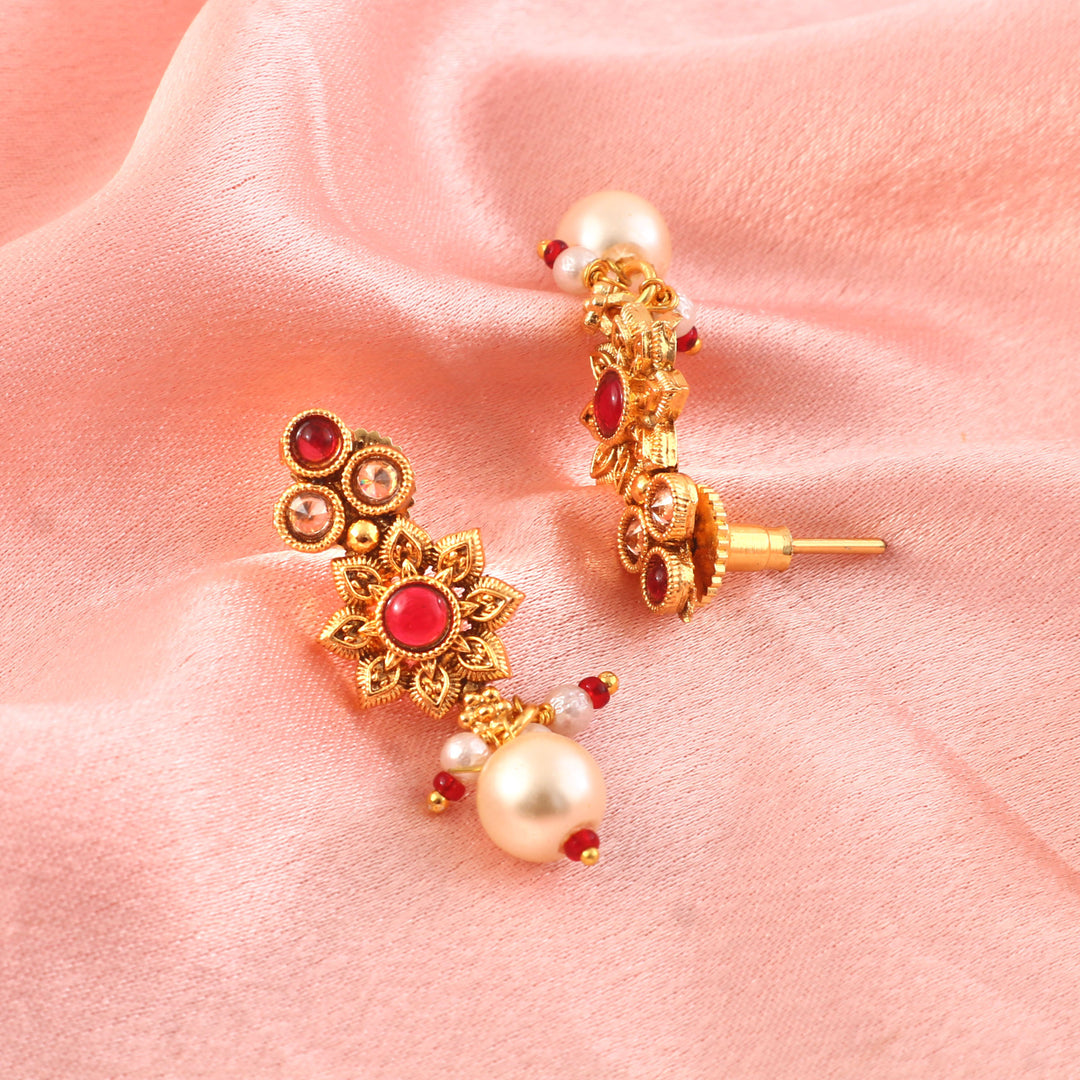 Gold-Toned Multicolour Stone Choker Necklace Set with Earrings