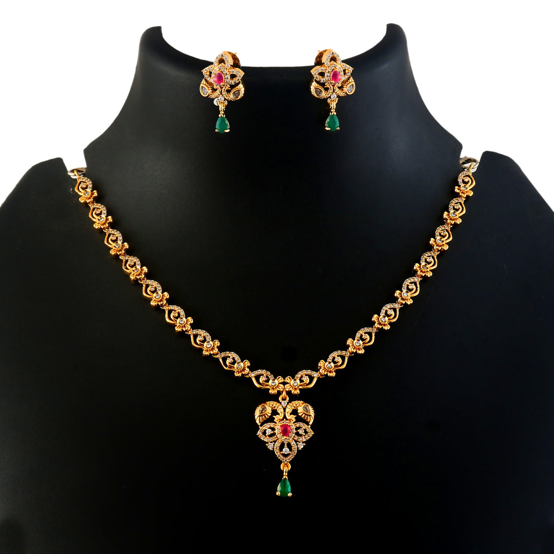 Gold-Toned Multicolour Stone Choker Necklace Set with Earrings