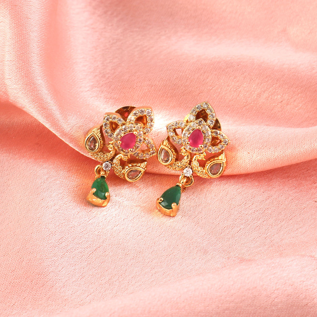 Gold-Toned Multicolour Stone Choker Necklace Set with Earrings