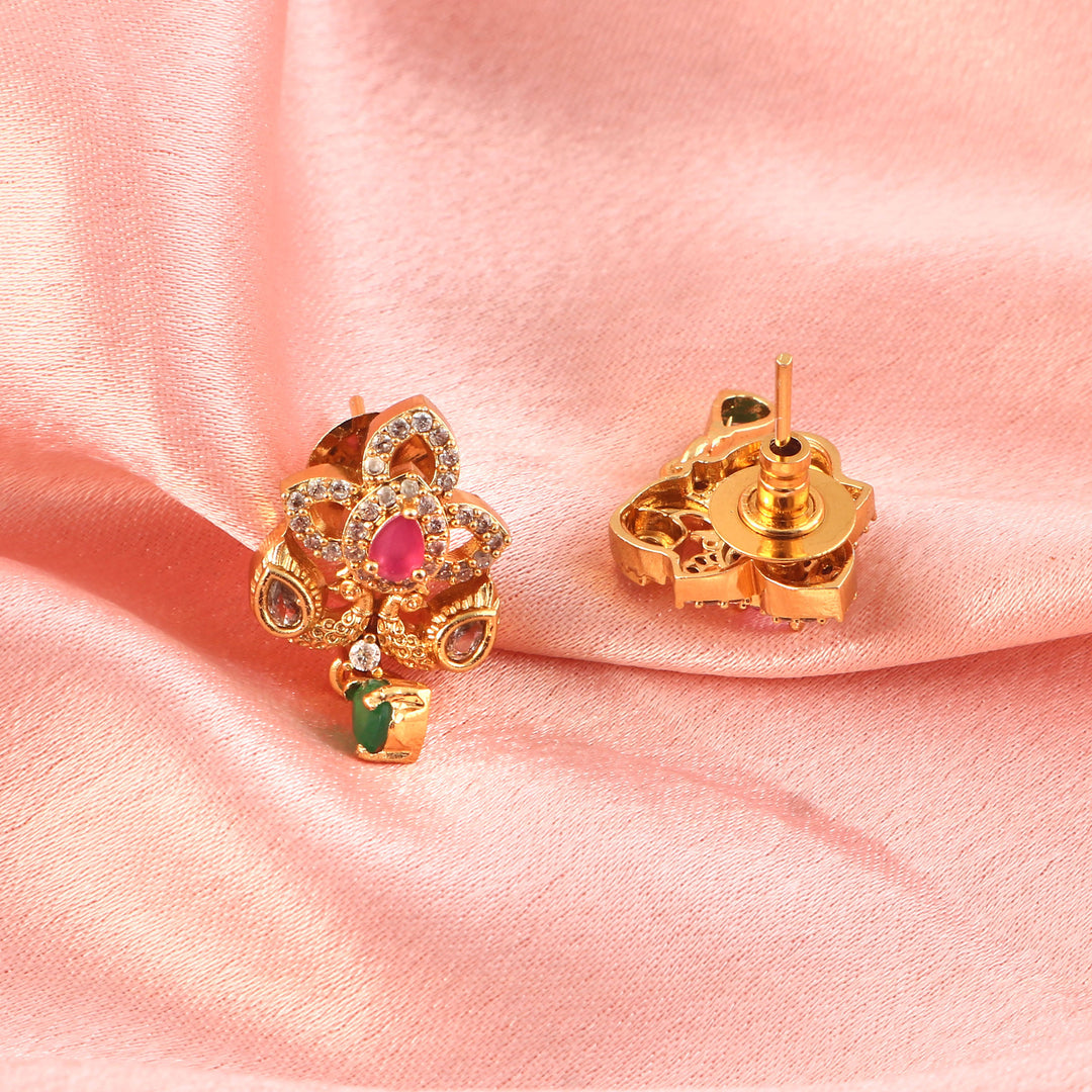 Gold-Toned Multicolour Stone Choker Necklace Set with Earrings