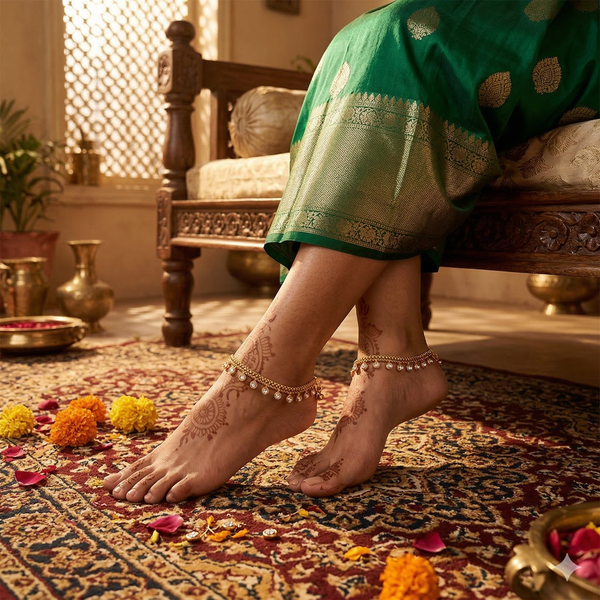 White Gold Plated Ad Cz White Stones Traditional Indian Anklet For Women