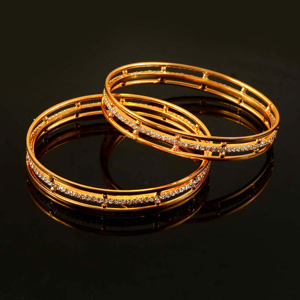 Set of 2 Gold-Toned & American Diamond  Stone-Studded Contemporary Open-Work Bangles