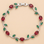 Load image into Gallery viewer, Crystal Floral Tulip Bracelet with Ruby Red &amp; Emerald Green Stones
