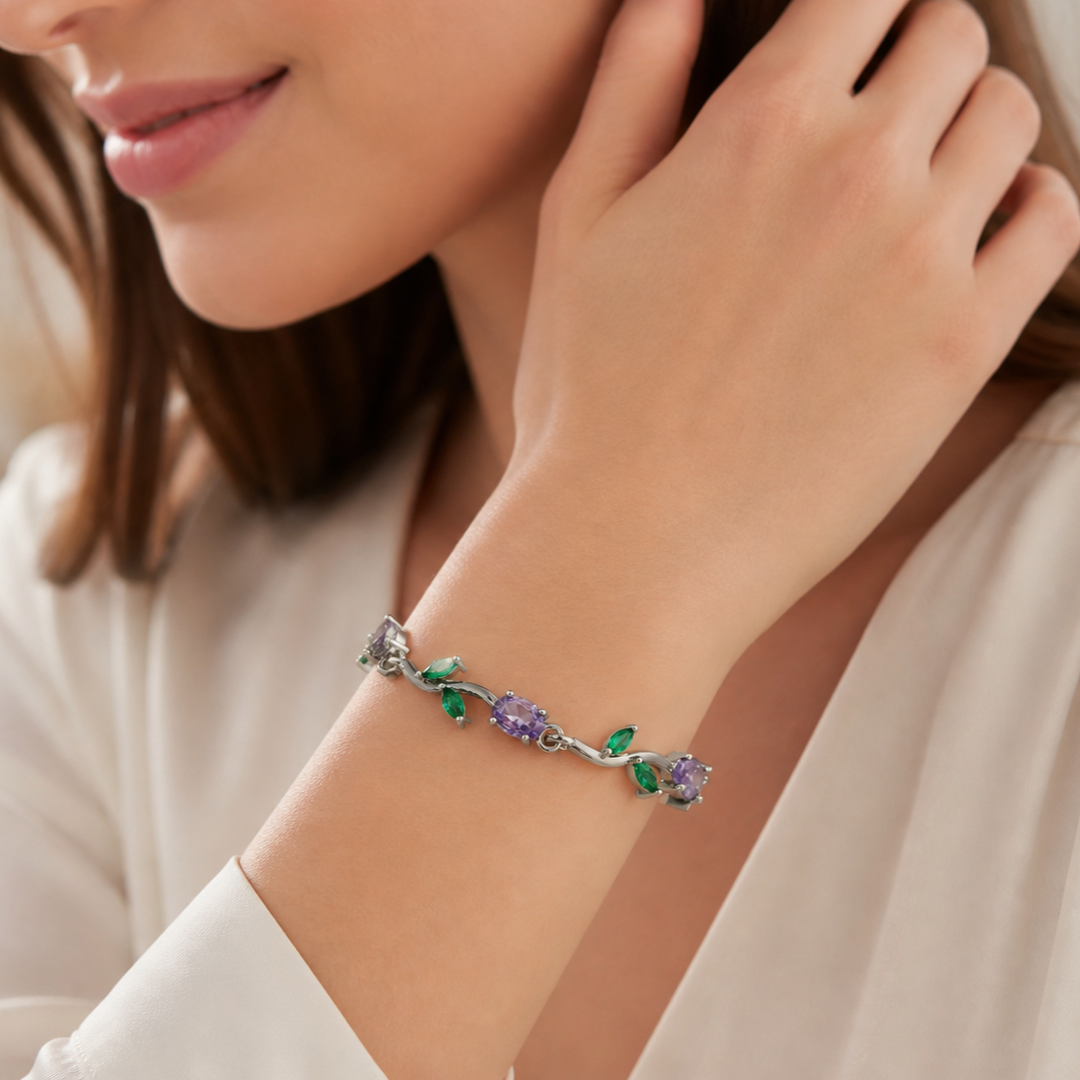 Elegant Rose and Leaf Branch Link Tulip Bracelet for Women
