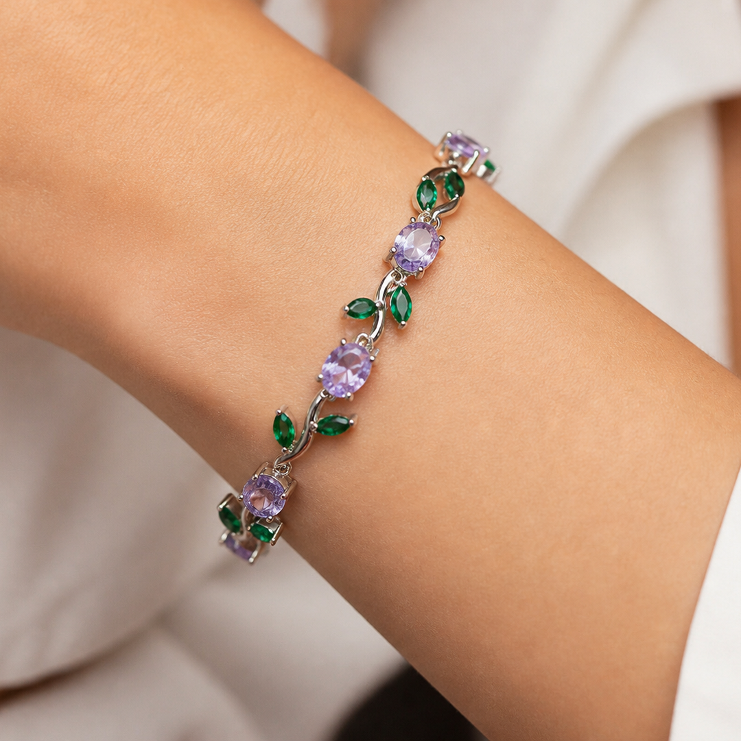 Elegant Rose and Leaf Branch Link Tulip Bracelet for Women