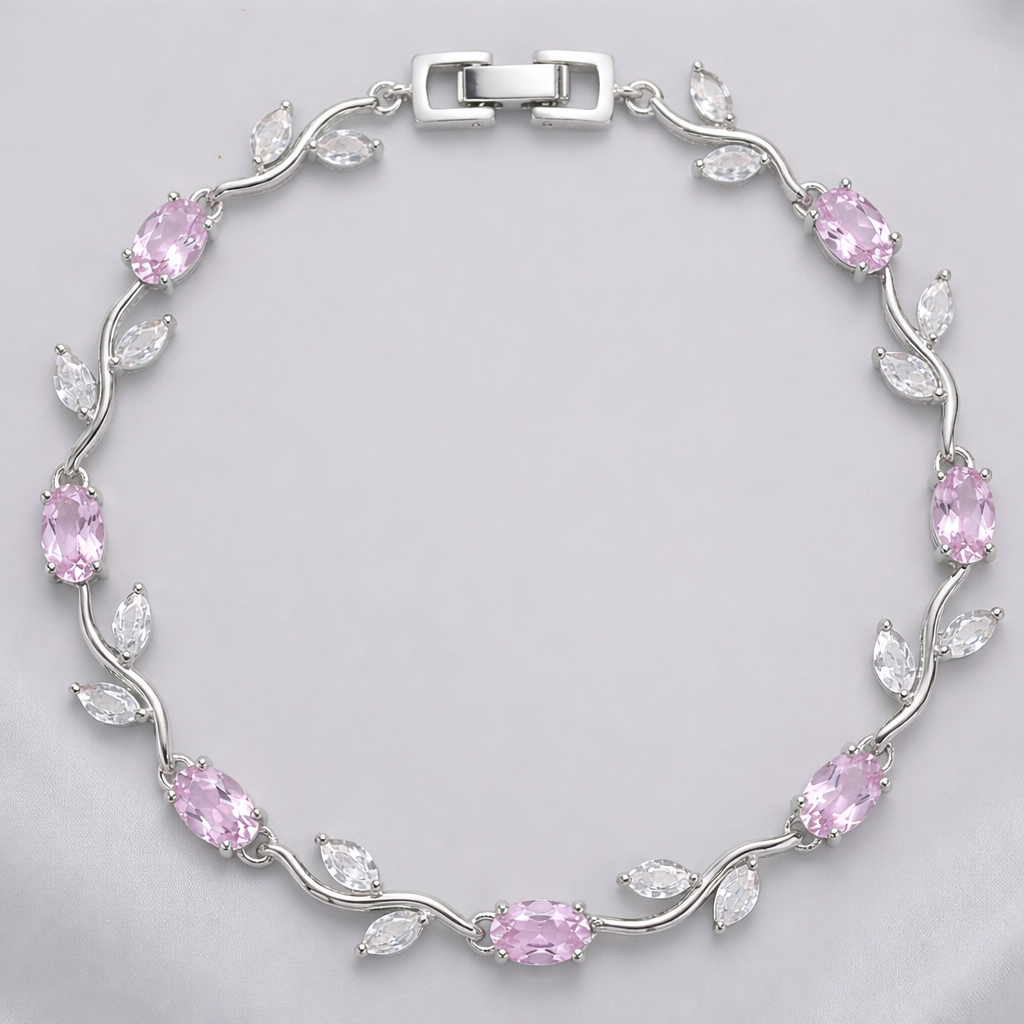 Purple Crystal Floral Vine Tulip Bracelet
