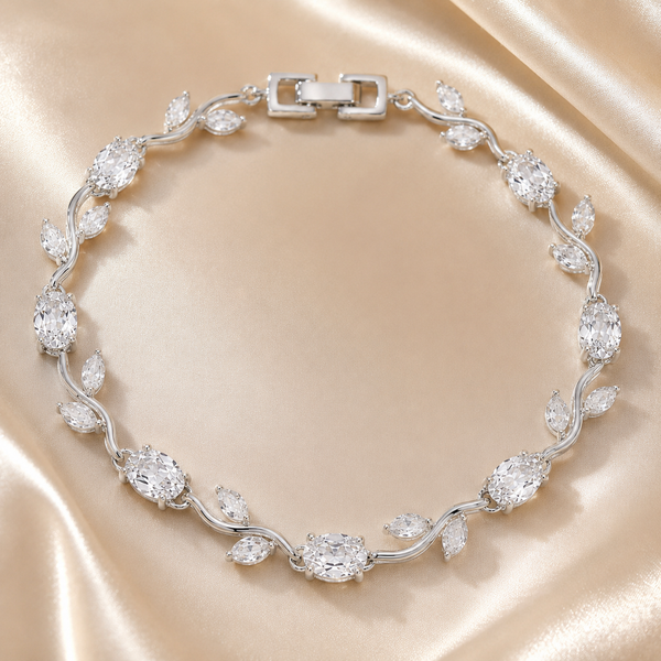 Elevated Leaf & Vine Silver Tulip Bracelet with Marquise Accents