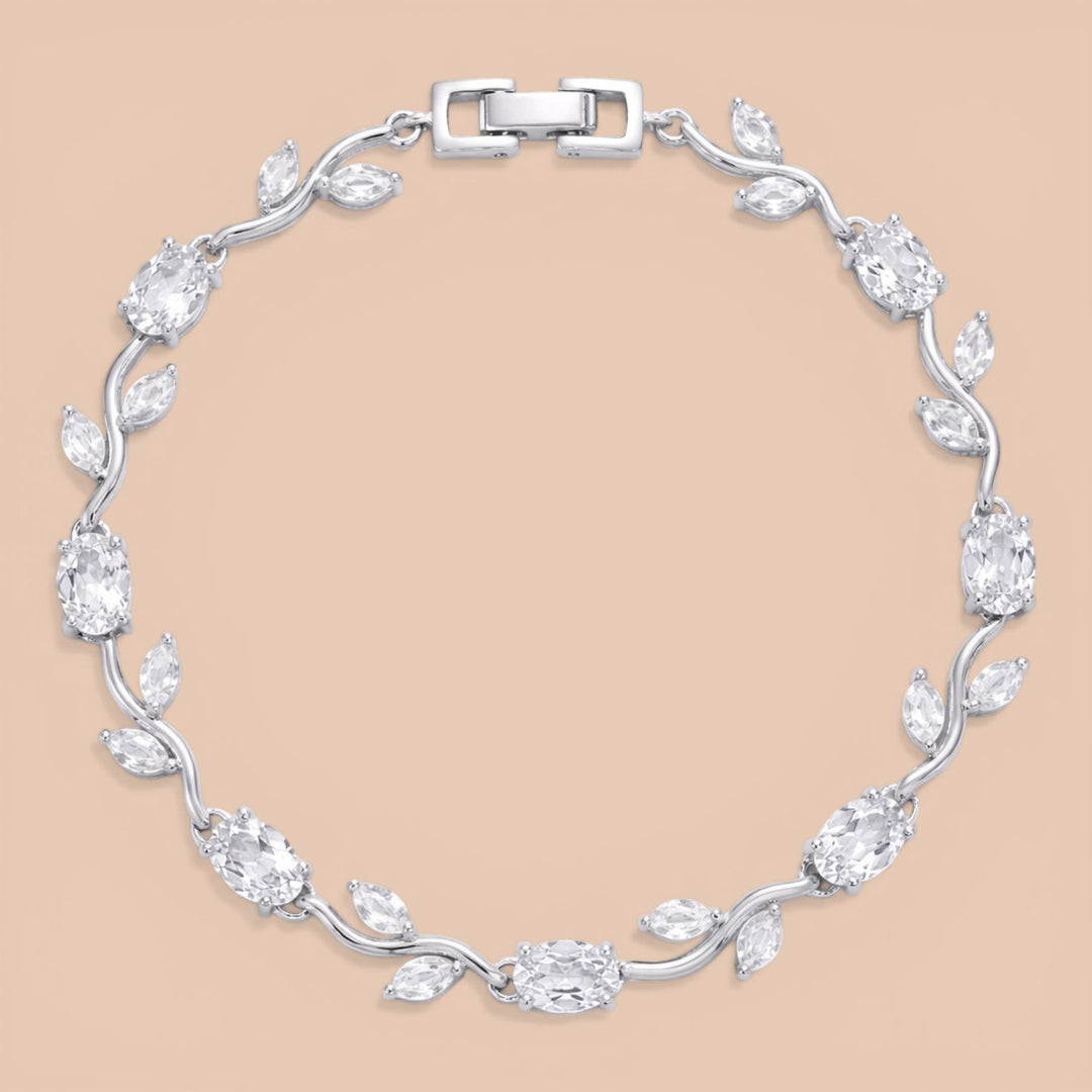 Elevated Leaf & Vine Silver Tulip Bracelet with Marquise Accents