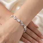 Load image into Gallery viewer, Elevated Leaf &amp; Vine Silver Tulip Bracelet with Marquise Accents
