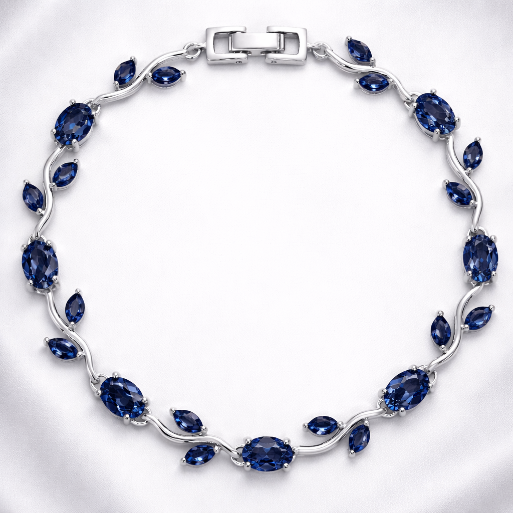 Sapphire Blue Crystal Floral Vine Tulip Bracelet