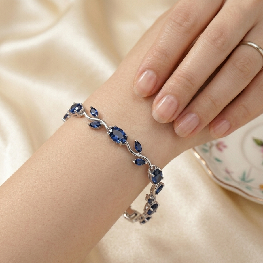 Sapphire Blue Crystal Floral Vine Tulip Bracelet
