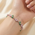 Load image into Gallery viewer, Baby Pink &amp; Green Crystal Floral Vine Tulip Bracelet

