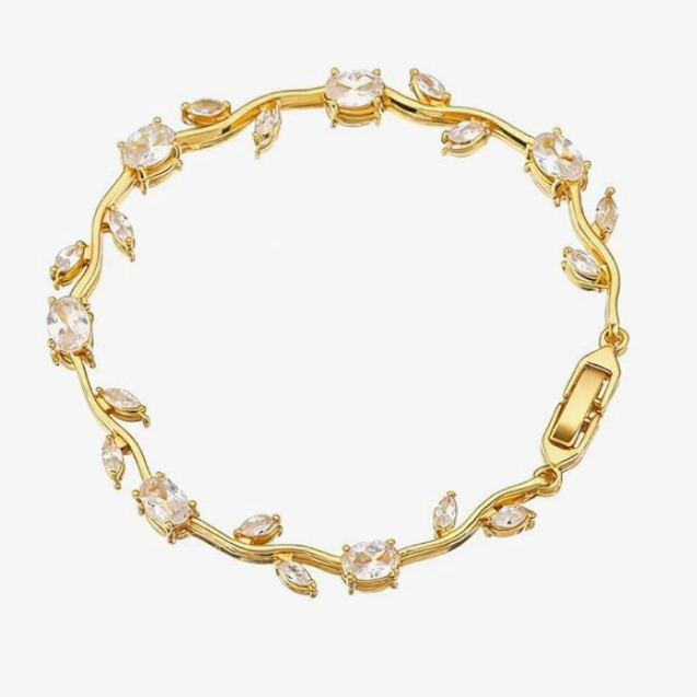 Gold-Toned Leaf & Vine Floral Tulip Bracelet