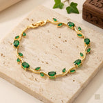 Load image into Gallery viewer, Gold-Toned Emerald Green Stone &amp; Leaf  Floral Tulip Bracelet
