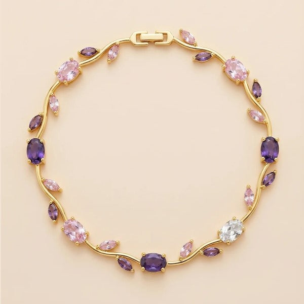 Gold-Toned Multicolor Stone & Leaf  Floral Tulip Bracelet