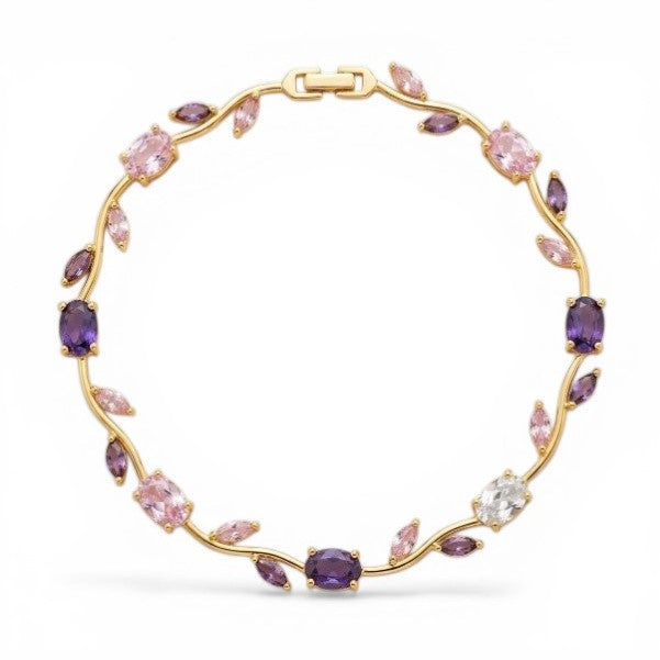 Gold-Toned Multicolor Stone & Leaf  Floral Tulip Bracelet