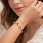 Load image into Gallery viewer, 18k Gold Plated Floral Vine Bracelet with Crystals Green Leaves Floral Tulip Bracelet

