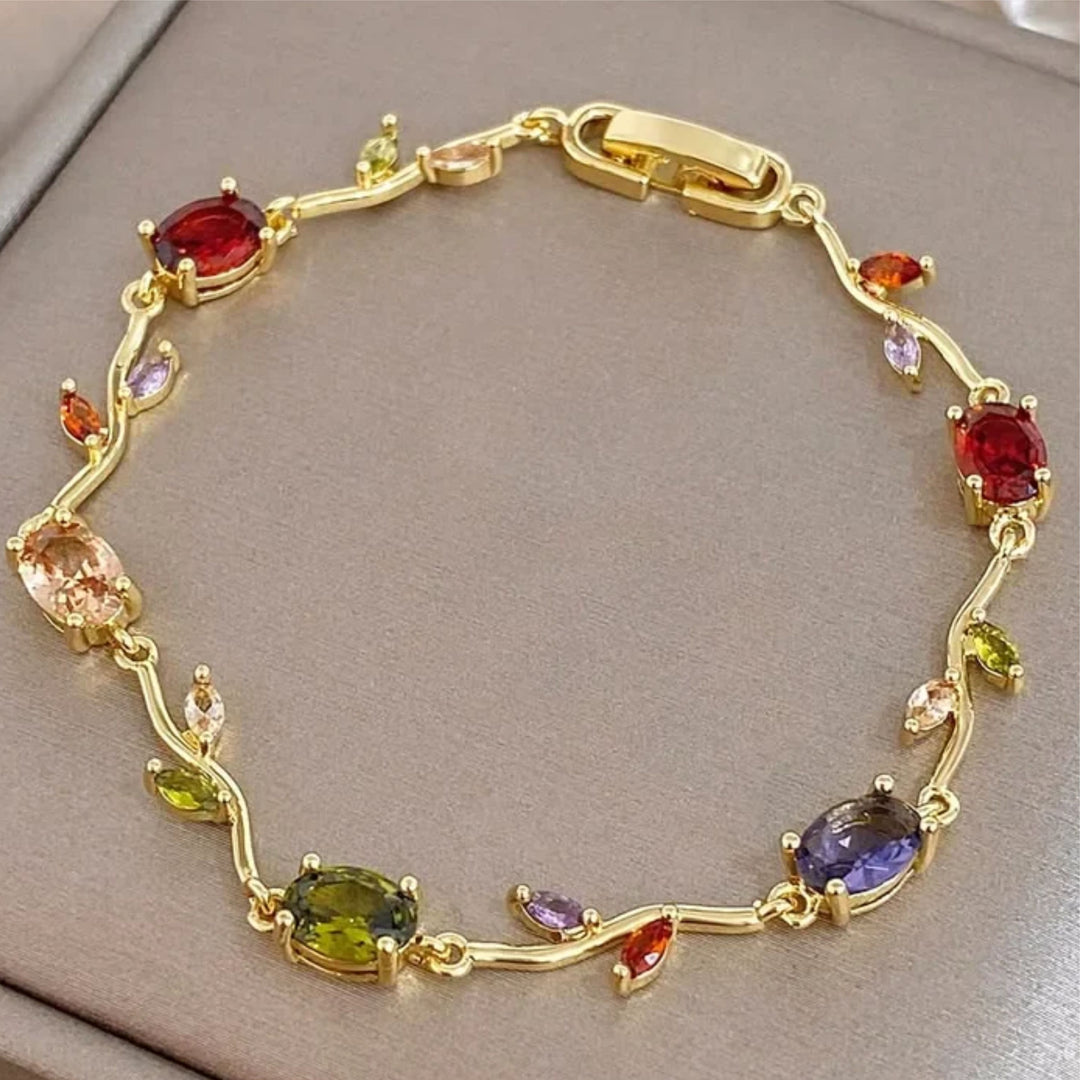 Gold Floral Tulip Bracelet with Multicolor Crystals & Marquise Accents